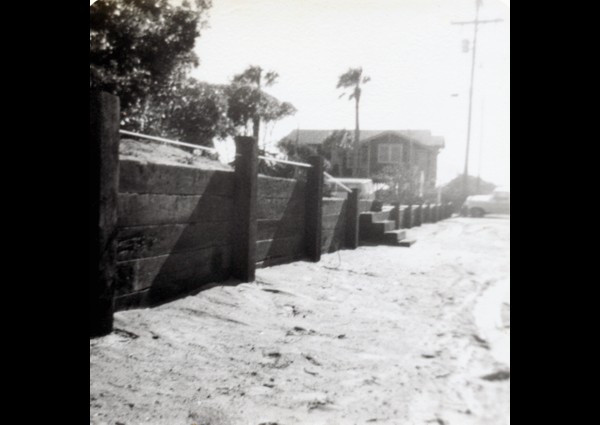 Railroad tie wall - Folly Beach - 1979