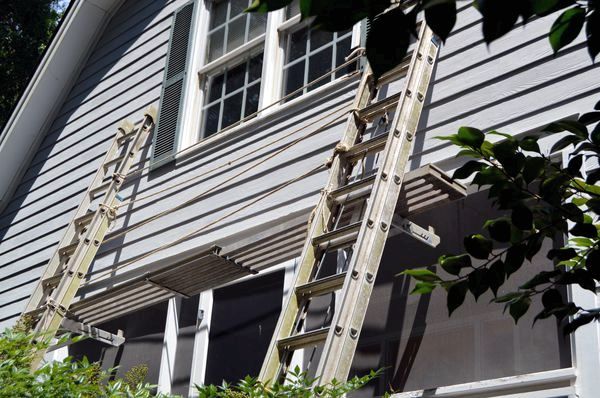 Ladder rig used to reach second story window sill - September 2016